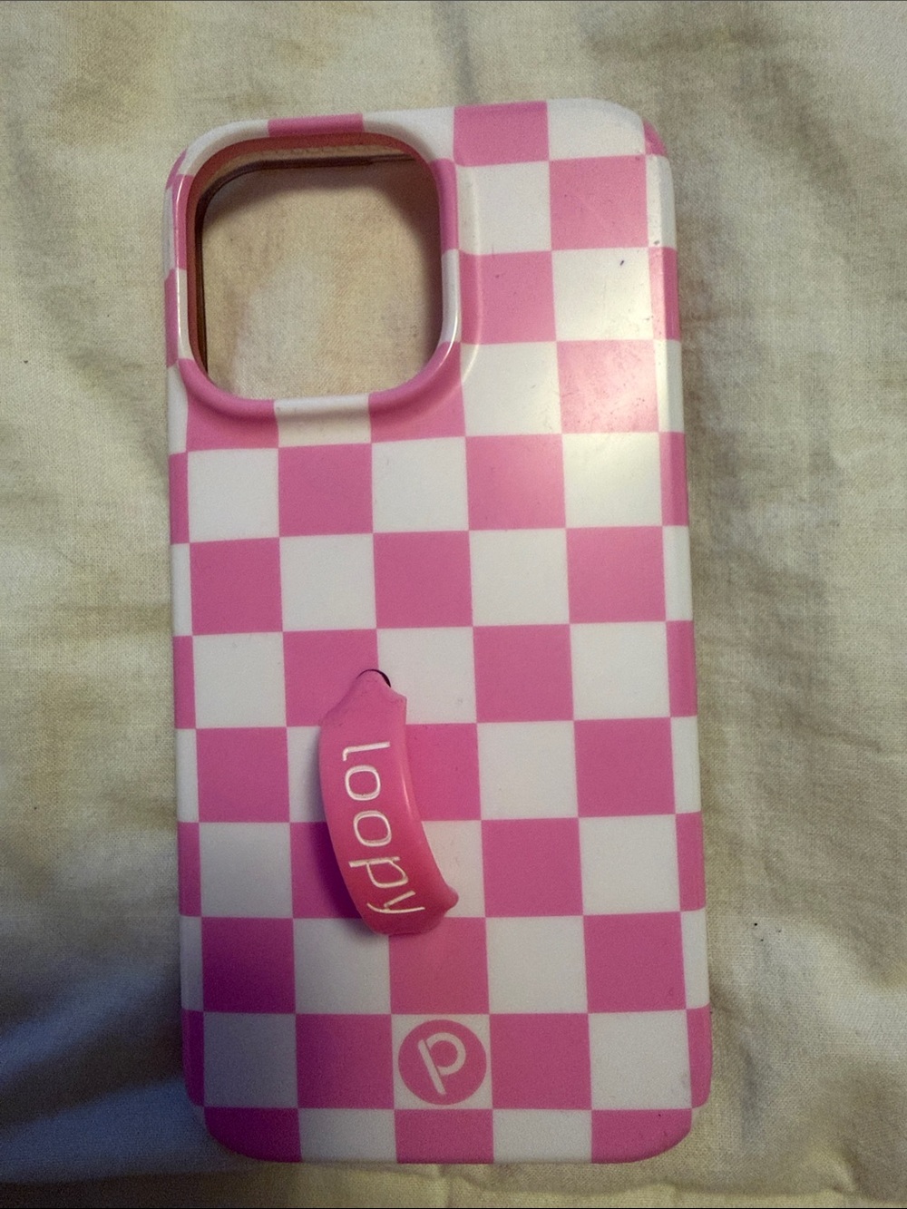 Loopy Case Pink & White Checkered iPhone Case with Loopy Grip
